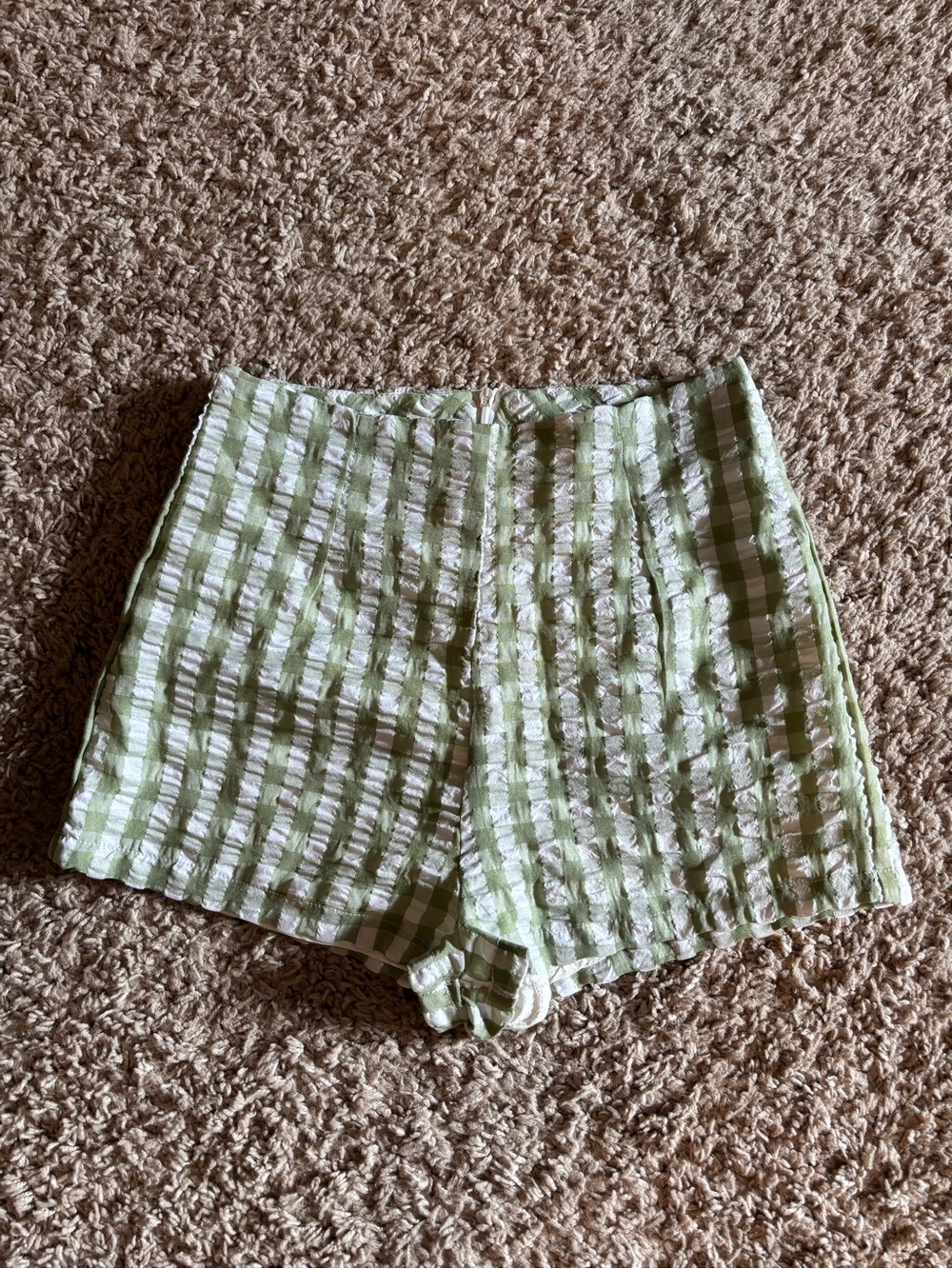 Green Gingham Textured Women's Shorts